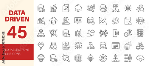 Data Driven icon set. Editable line icons. Vector illustration.