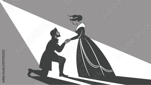 A man proposing to a woman with a crown on her head