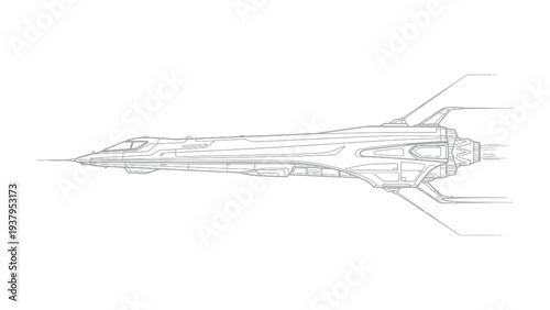 Futuristic Spacecraft Design: A sleek, conceptual illustration of a cutting-edge spaceship, showcasing a streamlined design and advanced technological features. 