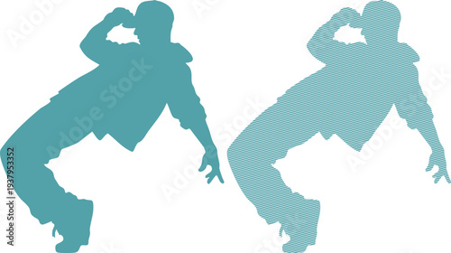 Teal silhouette dancer with striped pattern