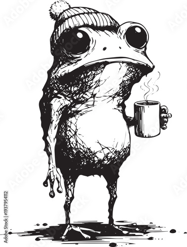 Funny frog with a coffee mug design for men and women who love animal themed stuff