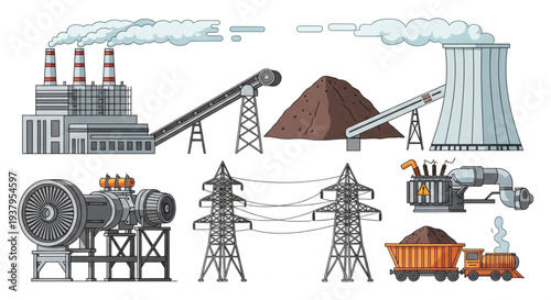Industrial power generation and energy production elements collection.