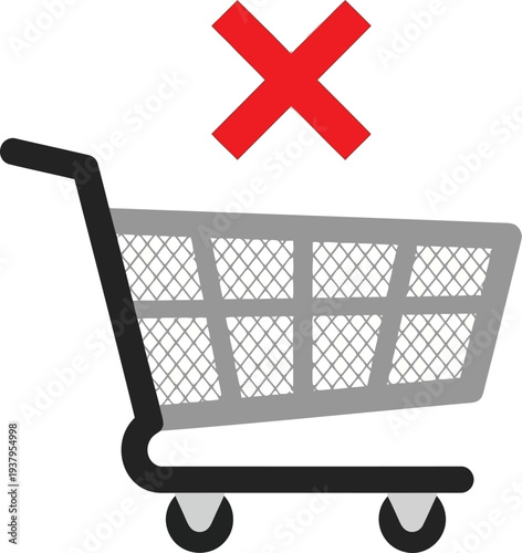 Empty shopping cart with a red cross indicating no purchases or an empty cart