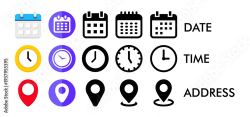 Date, Time, Address or Place Icons Symbol 07