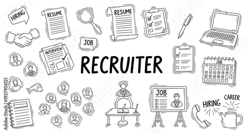 Recruiter hiring process icons and elements for job search and career development