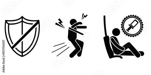 Illustrations depicting safety, injury, and prevention measures Vector