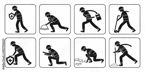 A series of icons depicting various exercises and activities for physical fitness and mobility. Vector