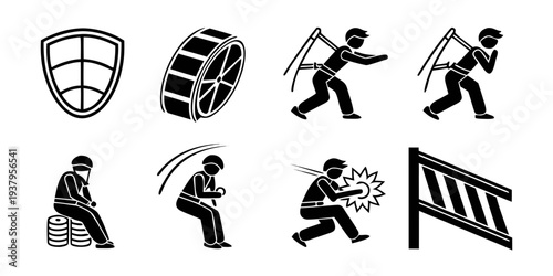 A collection of icons representing various security and safety measures. Vector