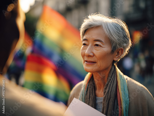 Gray-Haired Woman at Pride Parade
