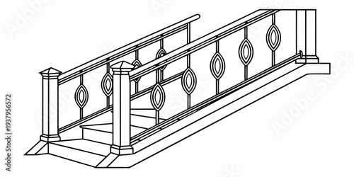 A detailed sketch of a wooden bridge with intricate railings and supports Vector