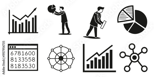Icons representing various aspects of business and analytics Vector