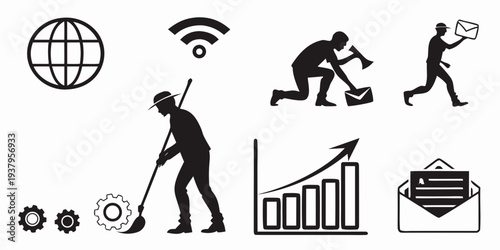 Illustrations of various aspects of cybersecurity and online safety Vector