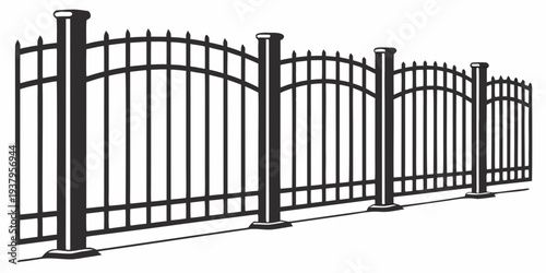 Elegant black metal fence with arched top and vertical bars Vector