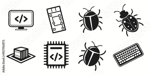 Illustration of various computer viruses and malware attacking a computer system Vector