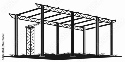 A detailed diagram of a steel structure frame for a large building Vector