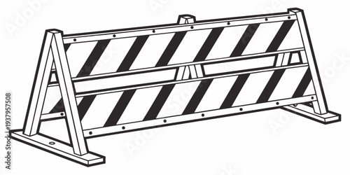 A set of three wooden sawhorses with a striped warning pattern on the top Vector
