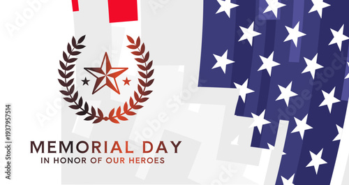 Memorial day, in honor of our heroes banner with soldier silhouette and red star