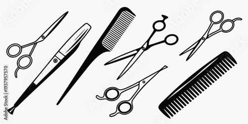 A collection of various hairdressing tools and accessories Vector