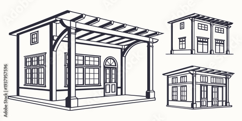 A detailed illustration of a house with various architectural elements and designs Vector