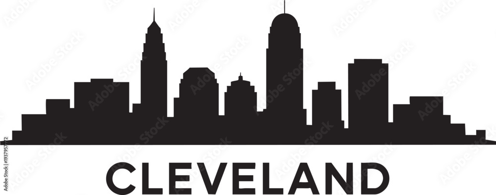 Fototapeta premium Cleveland city skyline silhouette graphic bold famous urban landmark vector art