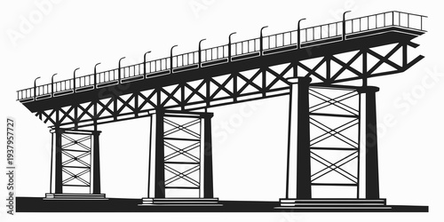 A detailed illustration of a large steel bridge with intricate support structures Vector