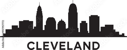 Cleveland city skyline silhouette graphic bold famous urban landmark vector art