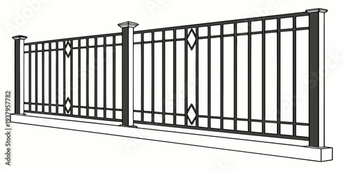Modern metal gate with horizontal bars and vertical posts in an open position Vector