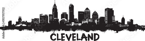 Cleveland city skyline silhouette brush stroke effect on transparent background