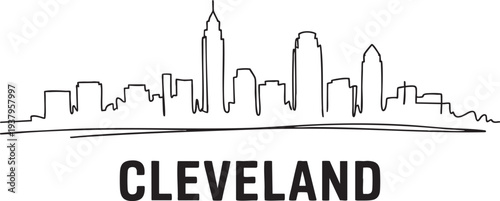 Cleveland skyline outline drawing on transparent background city landmark art