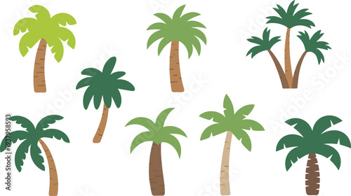 Collection of tropical palm trees isolated for summer beach landscape design, coconut palm botanical set, cad drawing flat vector illustration
