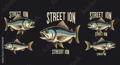 Illustration of Five Fish with Street Icon Text.