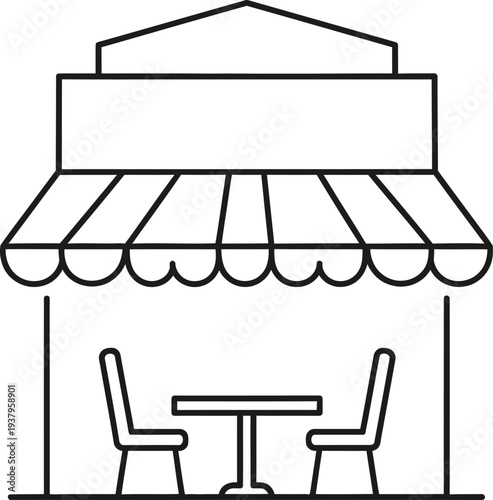 Vector illustration of a cafe awning with table and chairs