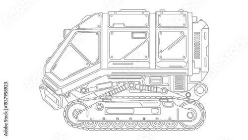 Futuristic Vehicle Illustration: A detailed outline of a technologically advanced vehicle showcases its sleek design and intricate machinery, hinting at a world of innovation and exploration.