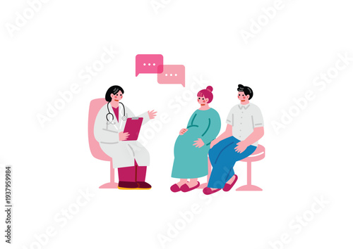 産婦人科を訪れる夫婦のイラスト