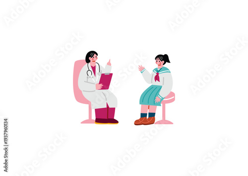 女子高生の相談にのる産婦人科医のイラスト