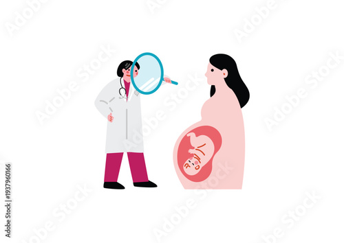 妊婦さんを診察する産婦人科医のイラスト