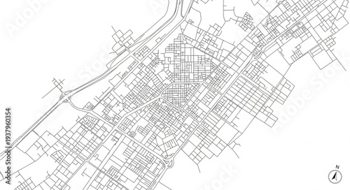 Detailed Black and White City Map.