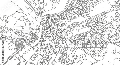 Detailed Black and White City Map.