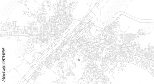 Detailed Black and White City Map.
