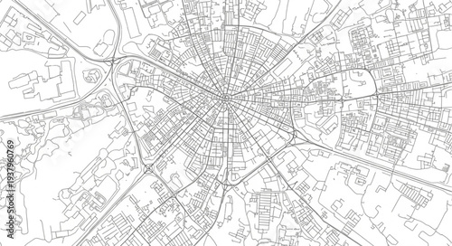 Detailed Black and White City Map.