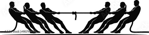 Intense Tug of War Strength Competition Scene in Professional Line Art Vector Format