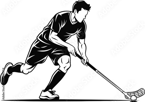 Modern Floorball Athlete in Fast-Motion Competitive Play Vector Illustration 