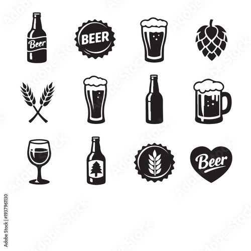 Craft Beer and Brewery Vector Icon Set - Flat Style
