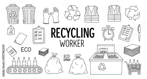 Recycling worker's essential tools and equipment for environmental protection and sustainability