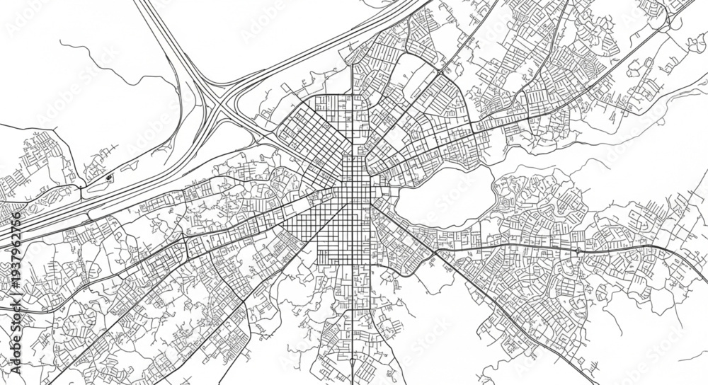 Obraz premium Detailed City Map with Grid Pattern.