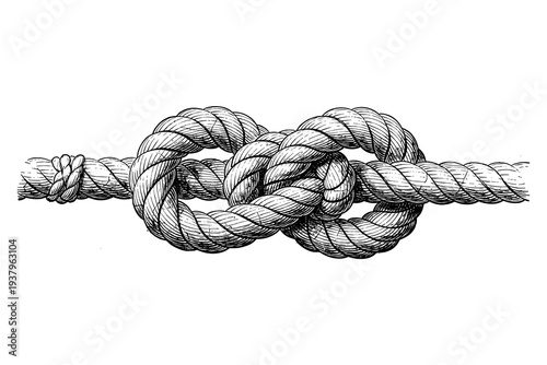 Detailed hand drawn knot on rope for nautical and maritime design