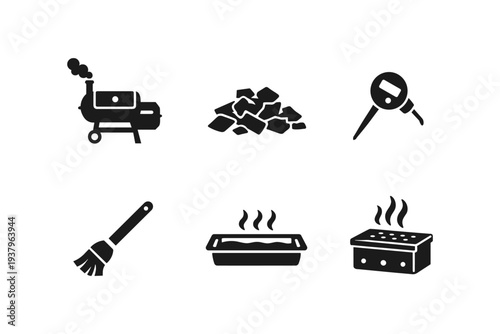 Barbecue and grilling icons set for outdoor cooking and smoking food