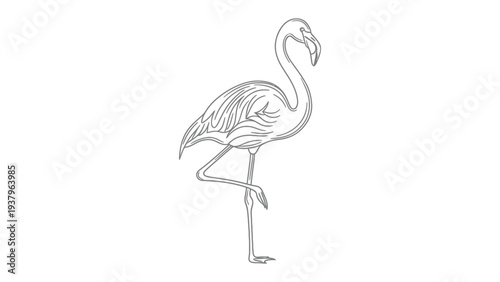 Flamingo Silhouette: A minimalist monochrome depiction of a graceful flamingo, standing elegantly on one leg, its long neck curved in a poised posture.