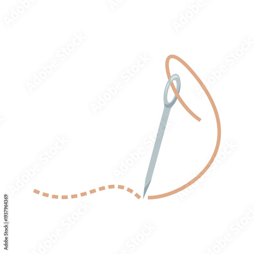 Sewing needle with brown dot line thread stitches icon vector design