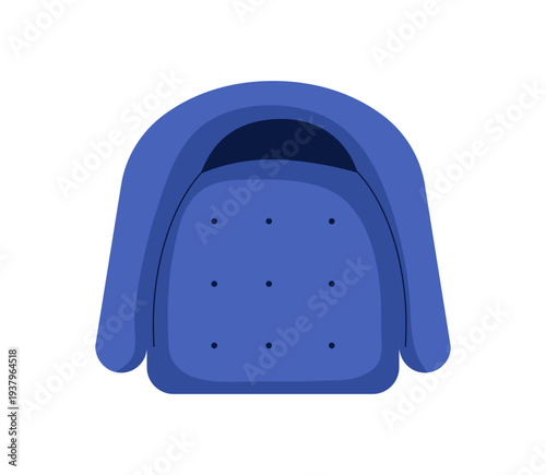 Armchair seat, top down view. Comfortable chair with soft upholstery, rounded backrest. Cozy living room furniture from above, modern style. Flat vector illustration isolated on white background